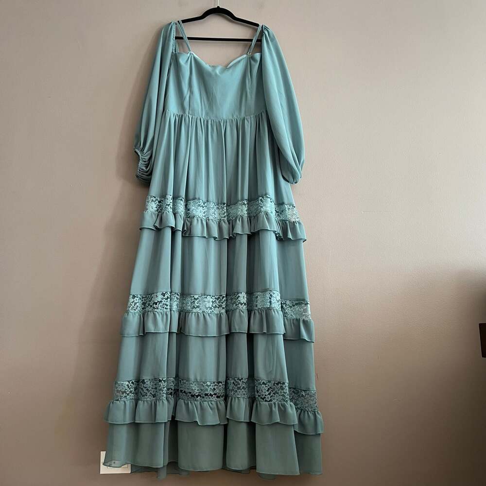 TOLEEN Plus Size 4X Sage Green Padded Bra Off Shoulder Lace Tiered Maxi Dress